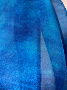 Hand Dyed Silk Neck Scarf in Azure Ultramarine Blues