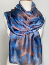 Load image into Gallery viewer, Hand Dyed Silk Small Neck Scarf in Dark Turquoise Caramel Brown by Designer Silk Artist

