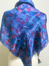 Load image into Gallery viewer, Hand Dyed Square Silk Scarf in Blue Navy Red
