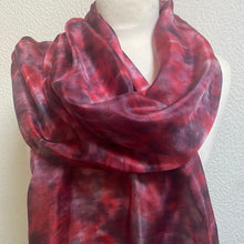 Load image into Gallery viewer, Hand Dyed Long Silk Scarf in Red, Black, Burgundy
