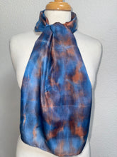 Load image into Gallery viewer, Hand Dyed Silk Small Neck Scarf in Dark Turquoise Caramel Brown by Designer Silk Artist
