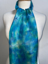 Load image into Gallery viewer, Hand Dyed Silk Neck Scarf in Aqua Jade Navy Blues
