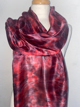 Load image into Gallery viewer, Hand Dyed Long Silk Scarf in Red, Black, Burgundy
