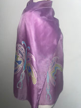 Load image into Gallery viewer, Butterfly Design X Long Silk Scarf in Orchid Pink : Hand Painted Silk
