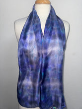Load image into Gallery viewer, Hand Dyed Silk Small Neck Scarf in Grey Purple Turquoise by Designer Silk Artist
