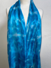 Load image into Gallery viewer, Hand Dyed Long Silk Scarf in Shades of Sky Blue to Light Navy
