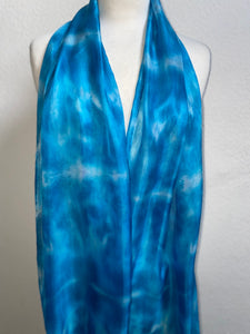 Hand Dyed Long Silk Scarf in Shades of Sky Blue to Light Navy