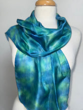 Load image into Gallery viewer, Hand Dyed Silk Neck Scarf in Peacock Blue Teal Jade by Designer Silk Artist
