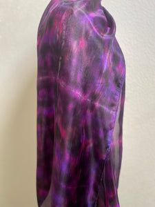 Hand Dyed Long Silk Scarf in Shades of Pink Purple Black