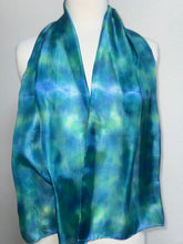 Load image into Gallery viewer, Hand Dyed Silk Neck Scarf in Peacock Blue Teal Jade by Designer Silk Artist
