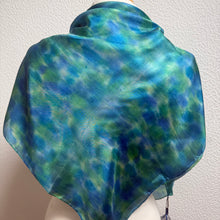 Load image into Gallery viewer, Hand Dyed Square Silk Scarf in Blue Teal Turquoise Jade Green
