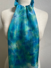 Load image into Gallery viewer, Hand Dyed Silk Neck Scarf in Aqua Jade Navy Blues
