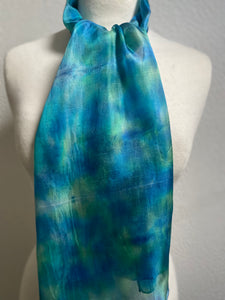 Hand Dyed Silk Neck Scarf in Aqua Jade Navy Blues