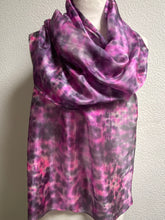 Load image into Gallery viewer, Hand Dyed Long Silk Scarf in Pinks Charcoal Grey
