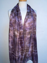 Load image into Gallery viewer, Hand Dyed Long Silk Scarf in Smokey Grey Lilac Brown
