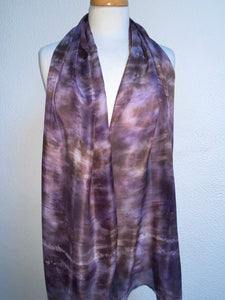 Hand Dyed Long Silk Scarf in Smokey Grey Lilac Brown