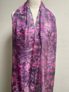 Hand Dyed Long Silk Scarf in Pinks Charcoal Grey