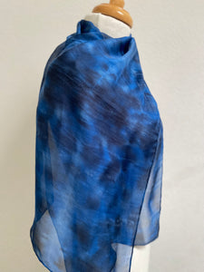 Hand Dyed Silk Neck Scarf in Black Denim Blues