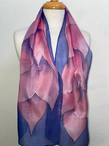 Flames Design Hand Painted Silk Neck Scarf in Purple, Pinks