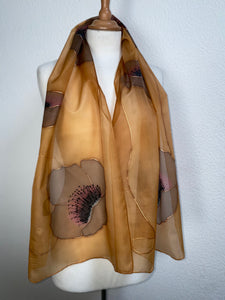 Poppies Design Long Silk Scarf : Hand Painted Silk