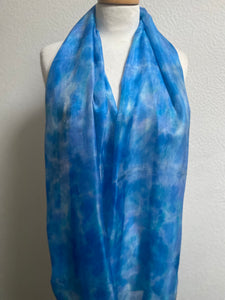 Hand Dyed Long Silk Scarf in Cool Blues