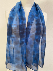 Hand Dyed Silk Neck Scarf in Black Denim Blues