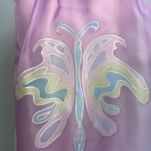 Butterfly Design X Long Silk Scarf in Orchid Pink : Hand Painted Silk