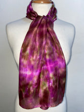 Load image into Gallery viewer, Hand Dyed Silk Neck Scarf in Brown Purple Green
