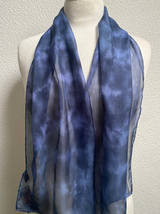 Hand Dyed Silk Neck Scarf in Charcoal Grey Light Blue Grey