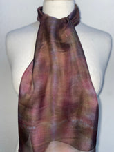 Load image into Gallery viewer, Hand Dyed Silk Neck Scarf in Burgundy Brown Grey
