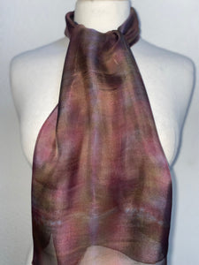 Hand Dyed Silk Neck Scarf in Burgundy Brown Grey