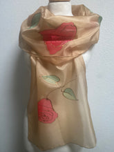 Load image into Gallery viewer, Roses Design X Long Silk Scarf in Camel &amp; Red : Hand Painted Silk
