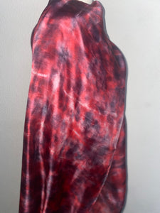 Hand Dyed Long Silk Scarf in Red, Black, Burgundy