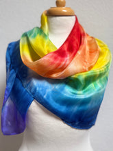 Load image into Gallery viewer, Hand Dyed Square Silk Scarf in Multicolour Rainbow
