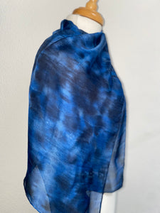 Hand Dyed Silk Neck Scarf in Black Denim Blues