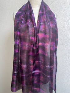 Hand Dyed Long Silk Scarf in Purple Black Pink