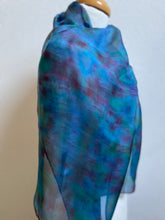 Load image into Gallery viewer, Hand Dyed Silk Neck Scarf in Blue Red Green
