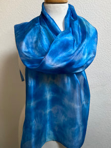 Hand Dyed Long Silk Scarf in Shades of Blue