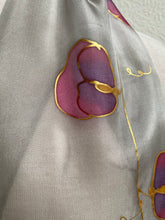 Load image into Gallery viewer, Sweet Pea Design Long Silk Scarf in Grey Pink Purple : Hand Painted Silk

