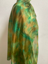 Load image into Gallery viewer, Hand Dyed Long Silk Scarf in Greens and Tan
