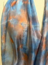 Load image into Gallery viewer, Hand Dyed Silk Small Neck Scarf in Dark Turquoise Caramel Brown by Designer Silk Artist
