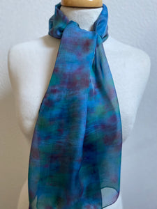 Hand Dyed Silk Neck Scarf in Blue Red Green