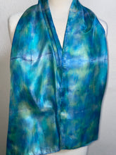 Load image into Gallery viewer, Hand Dyed Silk Neck Scarf in Aqua Jade Navy Blues
