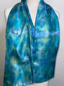 Hand Dyed Silk Neck Scarf in Aqua Jade Navy Blues