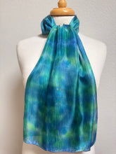 Load image into Gallery viewer, Hand Dyed Silk Neck Scarf in Peacock Blue Teal Jade by Designer Silk Artist
