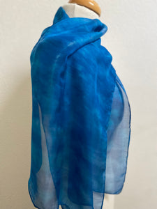 Hand Dyed Silk Neck Scarf in Azure Ultramarine Blues