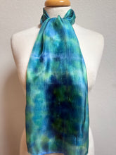 Load image into Gallery viewer, Hand Dyed Silk Neck Scarf in Teal, Apple Green, Blue by Designer Silk Artist
