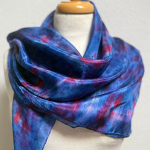Load image into Gallery viewer, Hand Dyed Square Silk Scarf in Blue Navy Red
