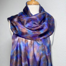 Load image into Gallery viewer, Hand Dyed Long Silk in Brown Purple Blue by Designer Silk Artist
