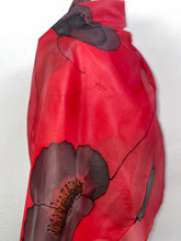 Load image into Gallery viewer, Poppy Noir Design Long Scarf : Hand Painted Silk in Red
